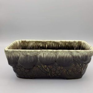 Vintage Hull USA Planter F18 Green Brown Speckle Drip Glaze Grapes MCM